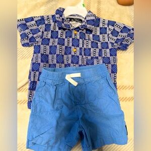 Blue Patterned Shirt and Shorts Set